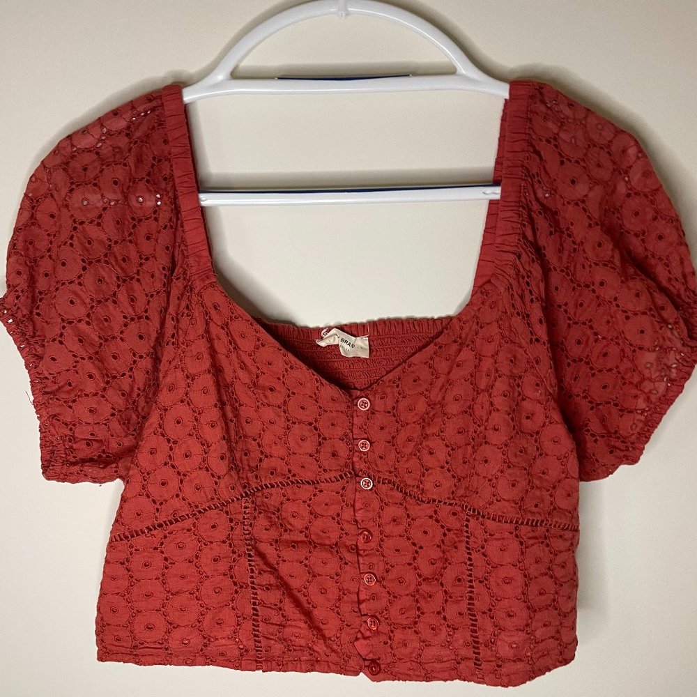 Lucky Brand Boho Cropped Rust Color Eyelet Front … - image 1
